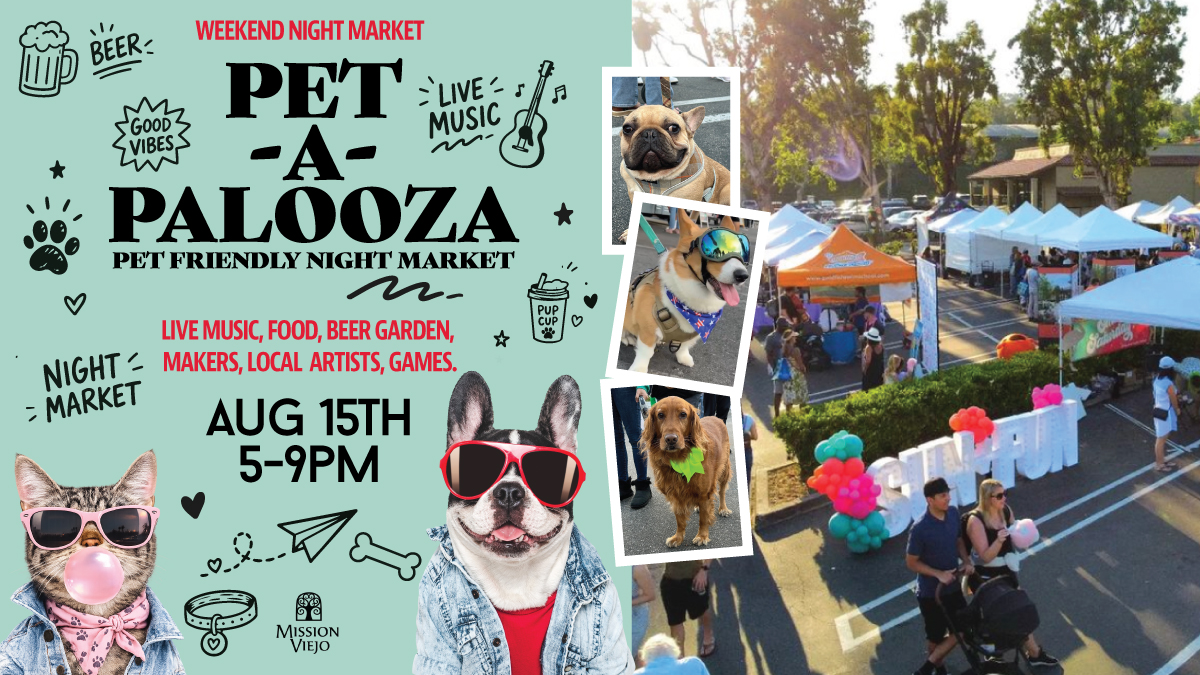 aerial view of night market with flier about event